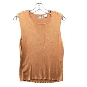 VTG Irka‎ Silk Blend Sleeveless Sweater Vest Womens M Tan Peach Knit Crewneck